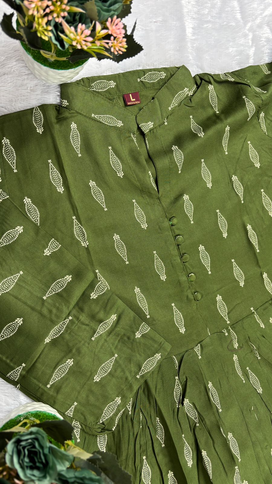 Olive Green Printed Peplum Top – Flowy & Tummy Friendly Fit