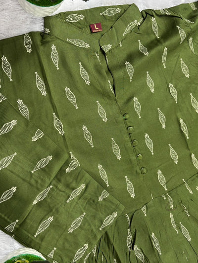 Olive Green Printed Peplum Top – Flowy & Tummy Friendly Fit