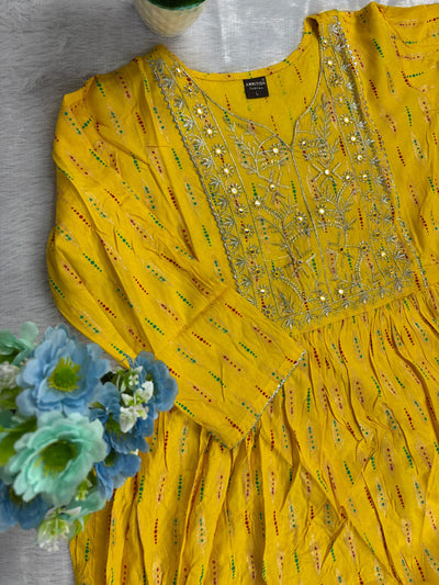 Yellow Embroidered Peplum Top – Flowy & Tummy Friendly Fit